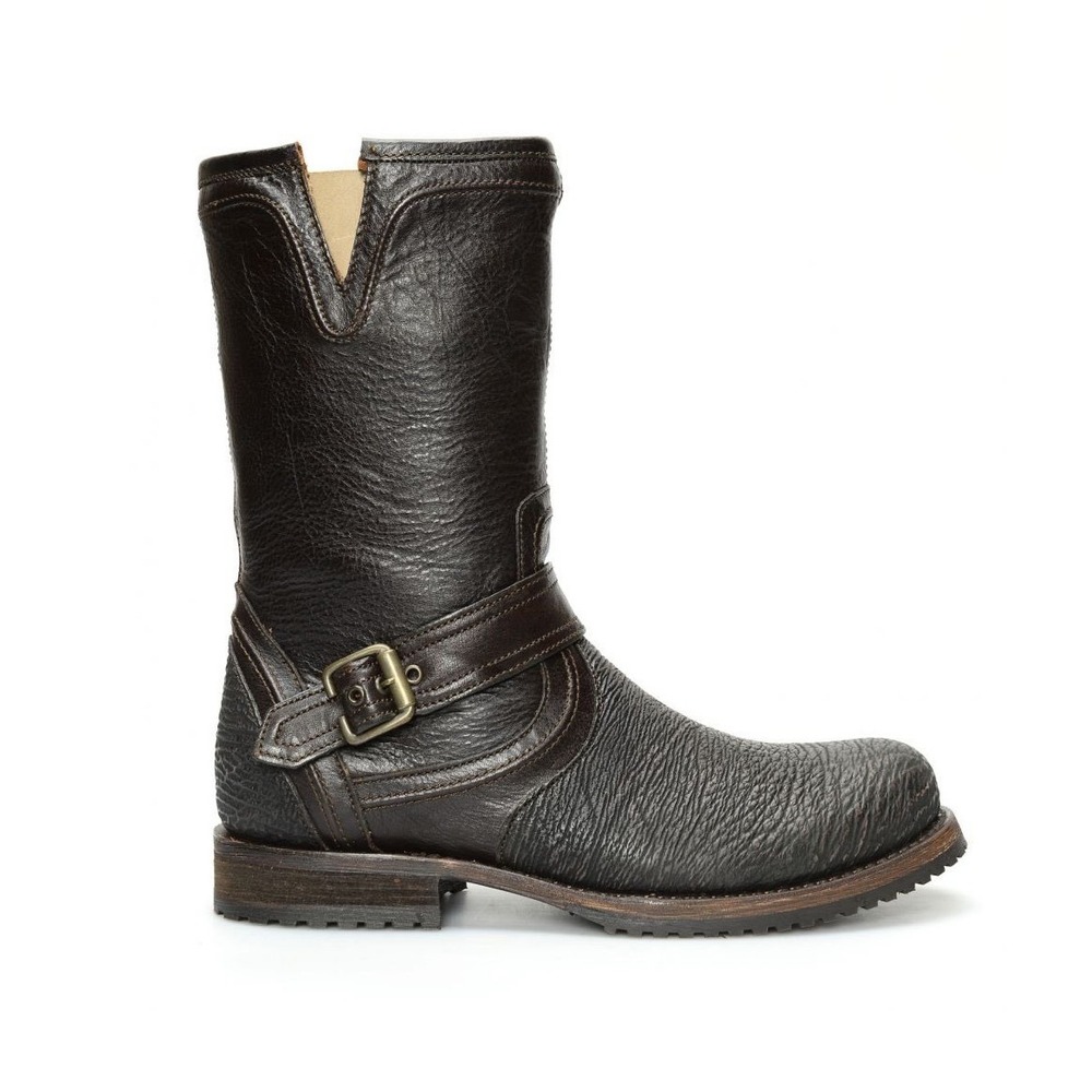 CUADRA Biker Boots Dark Brown Black Shark Leather Exotic Laser Round Toe Size 8